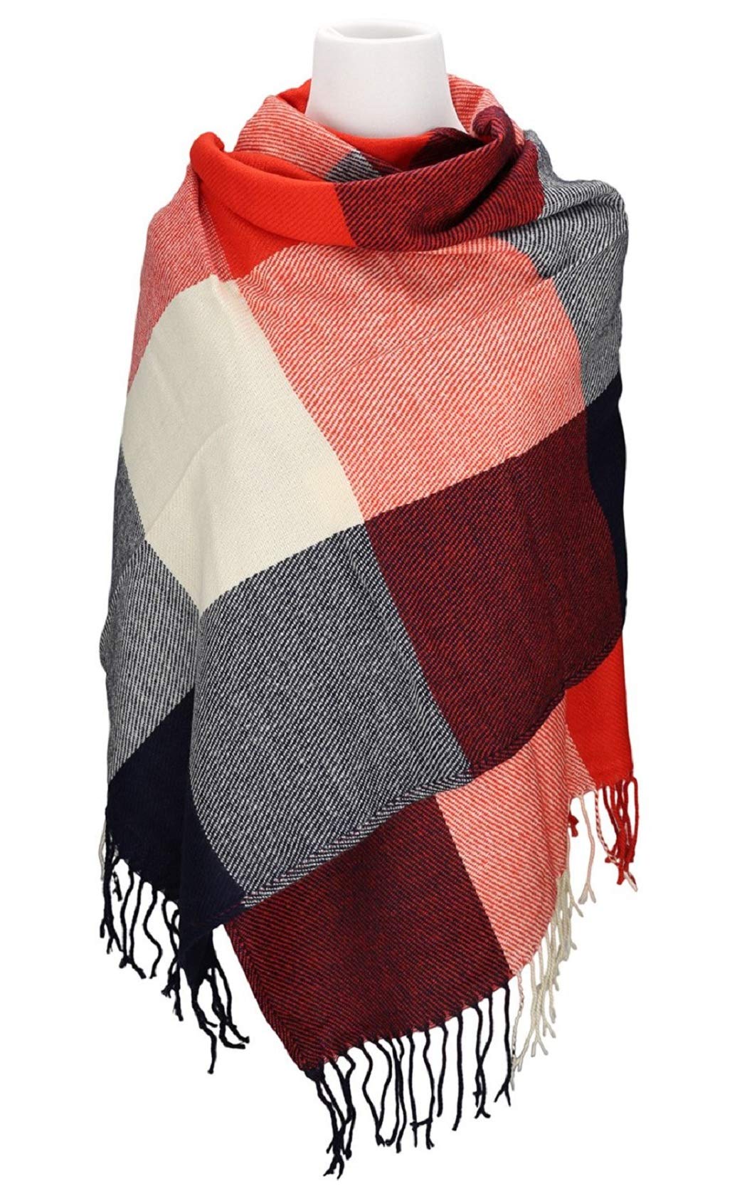 Plaid triangle scarf winter, pashmina scarf soft tassel wrap scarf