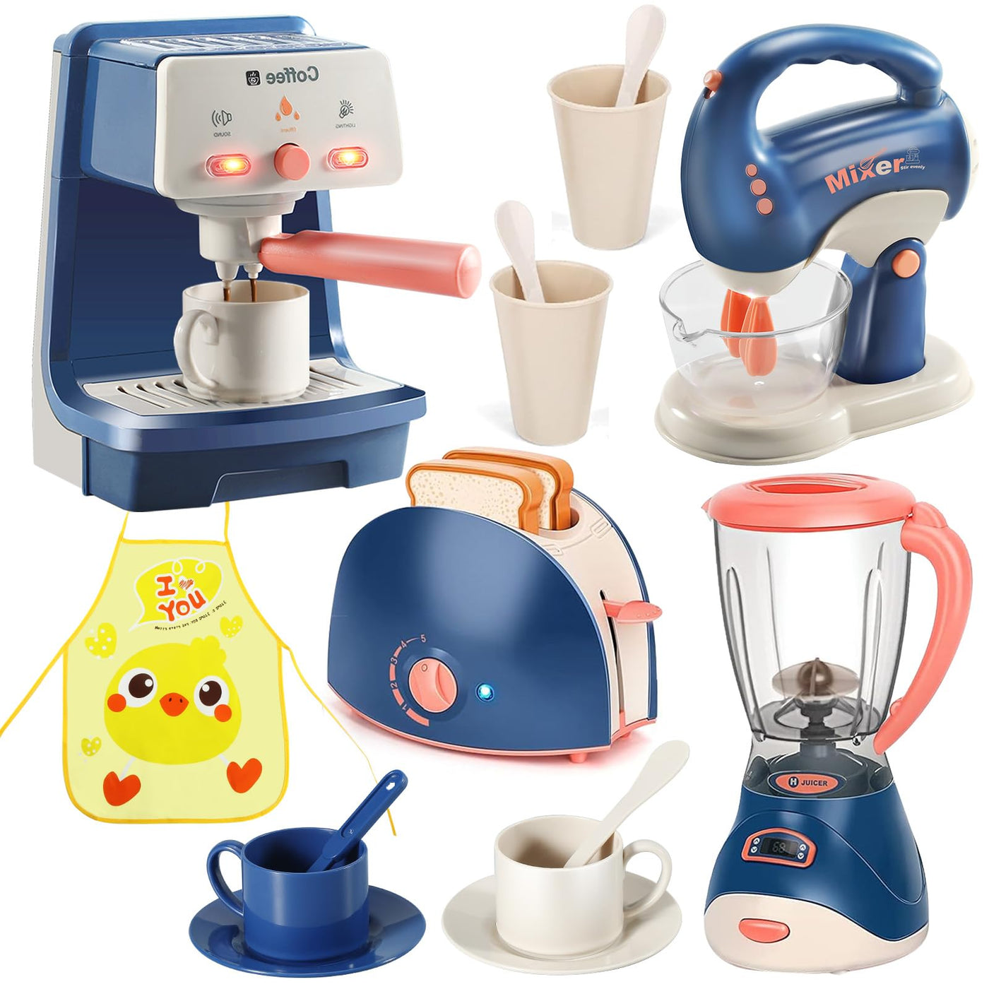 Kitchen utensils toy set,food processor kids set with blender,toaster,coffee maker,mixer more，Ideal role play