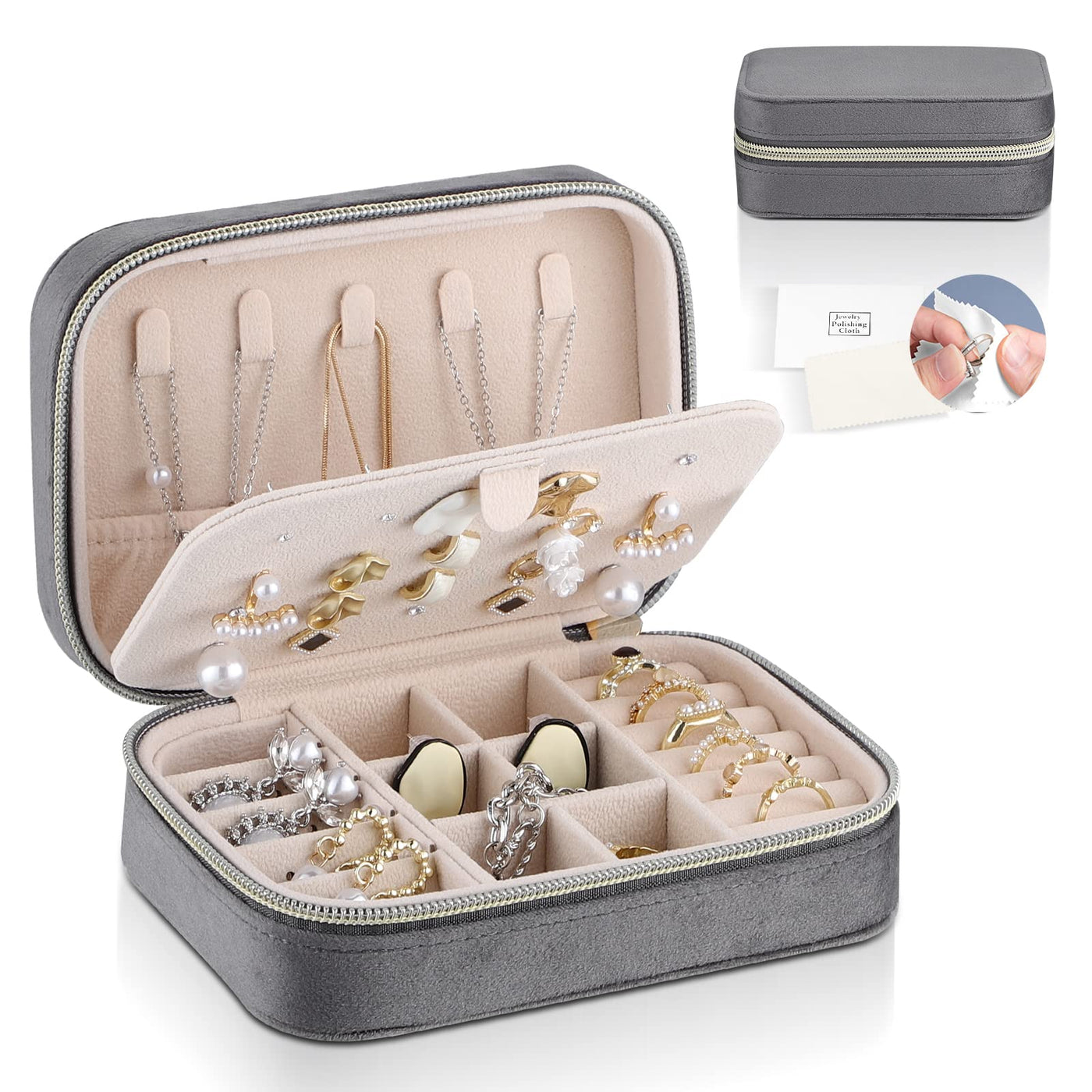 Jewelry Box Travel Small Velvet Jewelry Storage Portable Jewelry Case with Zipper