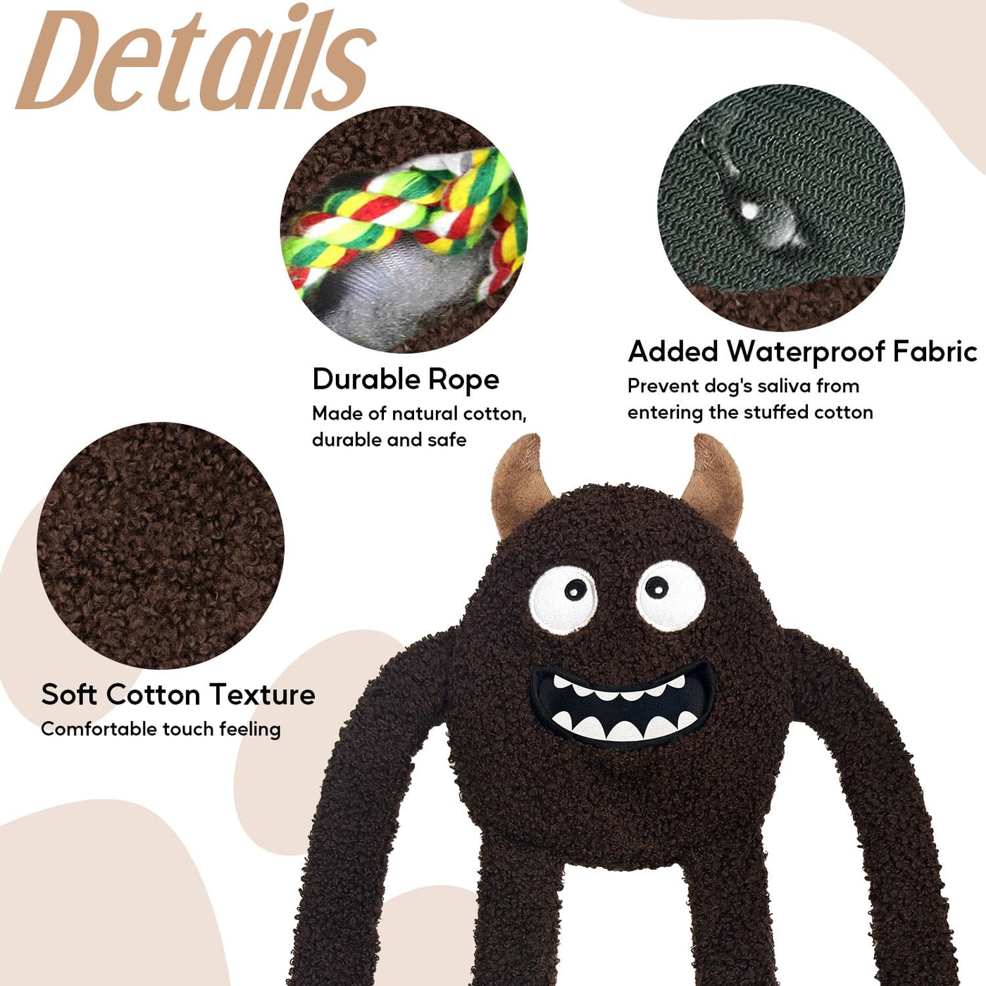 Puppy Toy, Interactive Squeaky Dog Plush Toy with Crinkle Paper and Rope, Dog Toy for Puppies, Small, Large Monster for Dogs