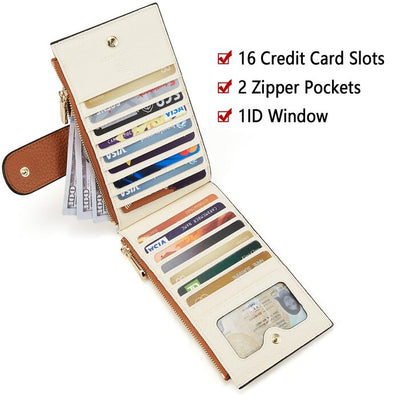 Porte-cartes de crédit, porte-monnaie pour dames, petit portefeuille avec protection RFID pour sac à main Porte-monnaie fin en cuir PU avec 16 fentes pour cartes.