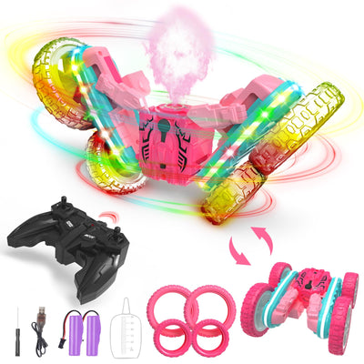 Voiture Télécommandée 2,4 GHz 4WD avec Phares, Jouet de Voiture RC à Bascule à 360° pour Filles de 3 à 12 Ans