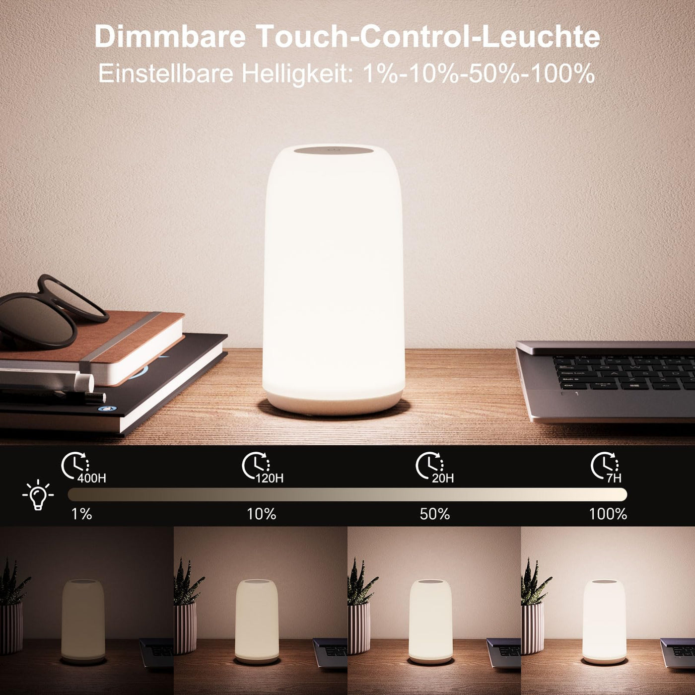 LED Bedside Lamp Touch Dimmable