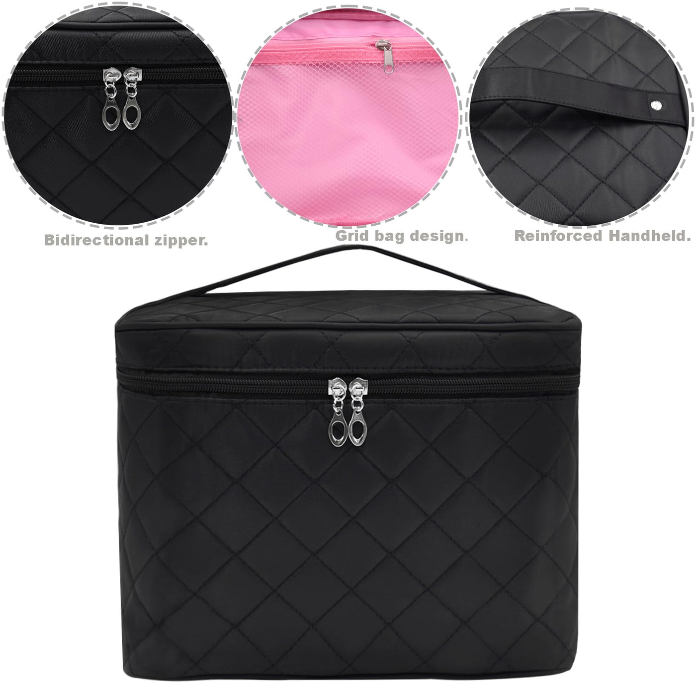 Large make-up bag, portable cosmetic bag with handle, zipper, waterproof