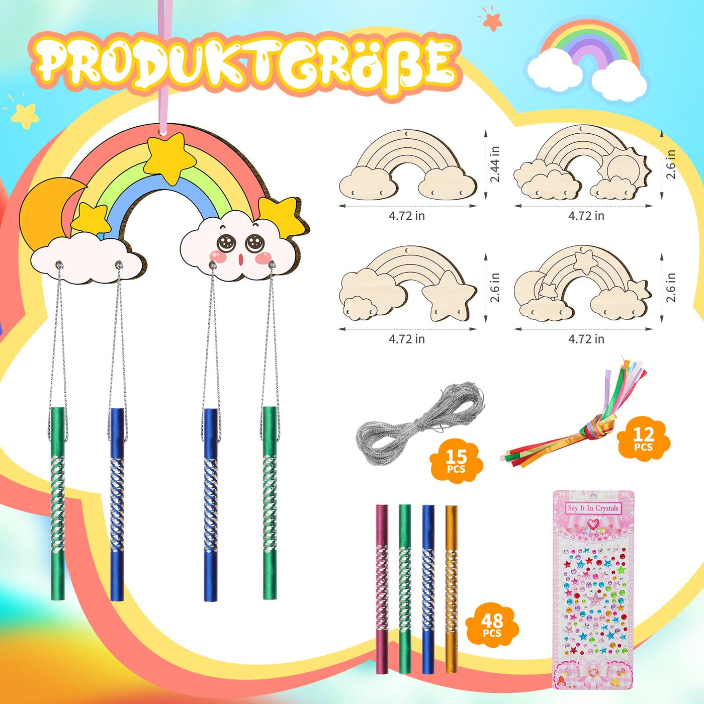 Wind chime craft set for children, rainbow wooden chime craft craft for painting