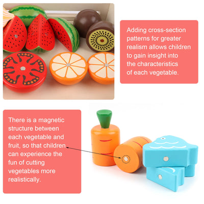 Children's kitchen, wooden kitchen accessories Cutting fruit and vegetables Magnetic toy Simulation kitchen toy