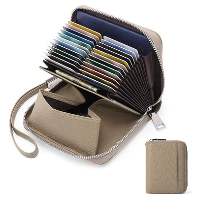 Leather wallet protective credit card holder, wallet with zipper, organ-style wallet, business card holder with many compartments