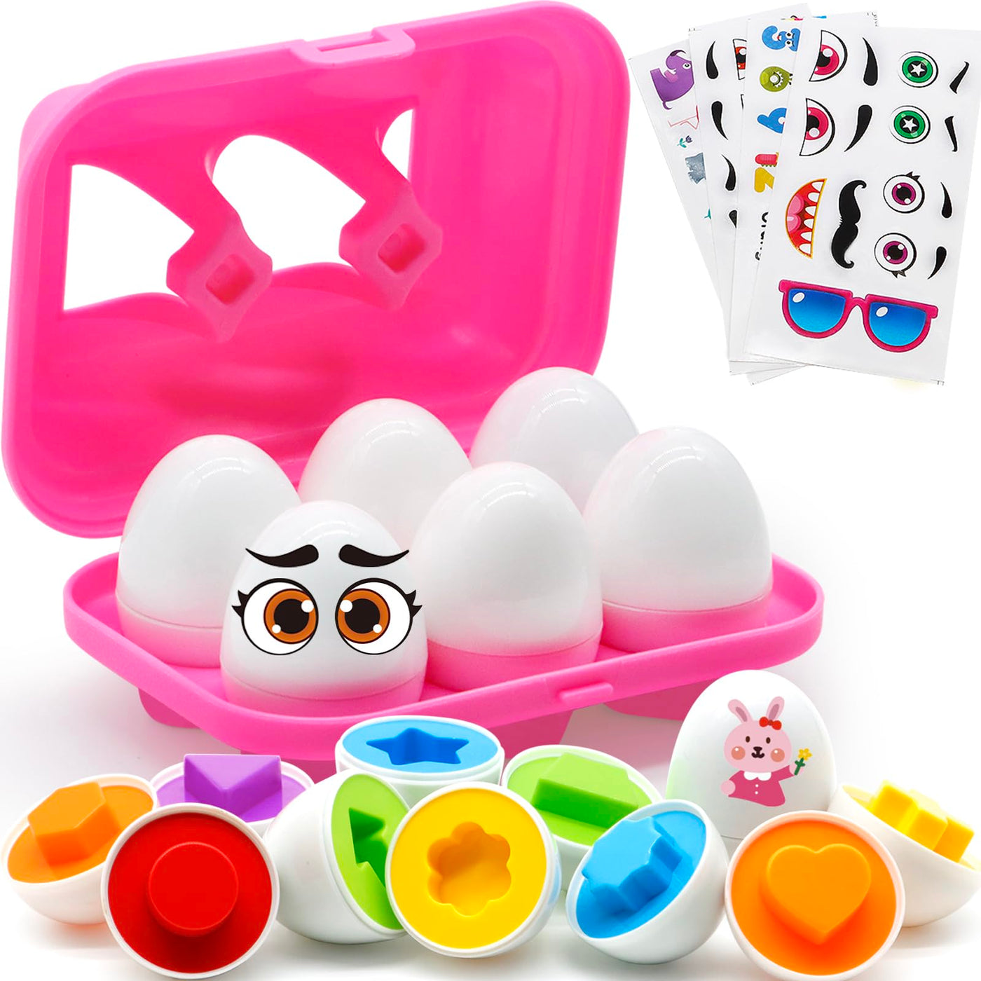 Matching Eggs for Toddlers,Egg Toys 6 Pcs Color & Shape Sorting Recognition Eggs, Early Learning Fine Motor Skill