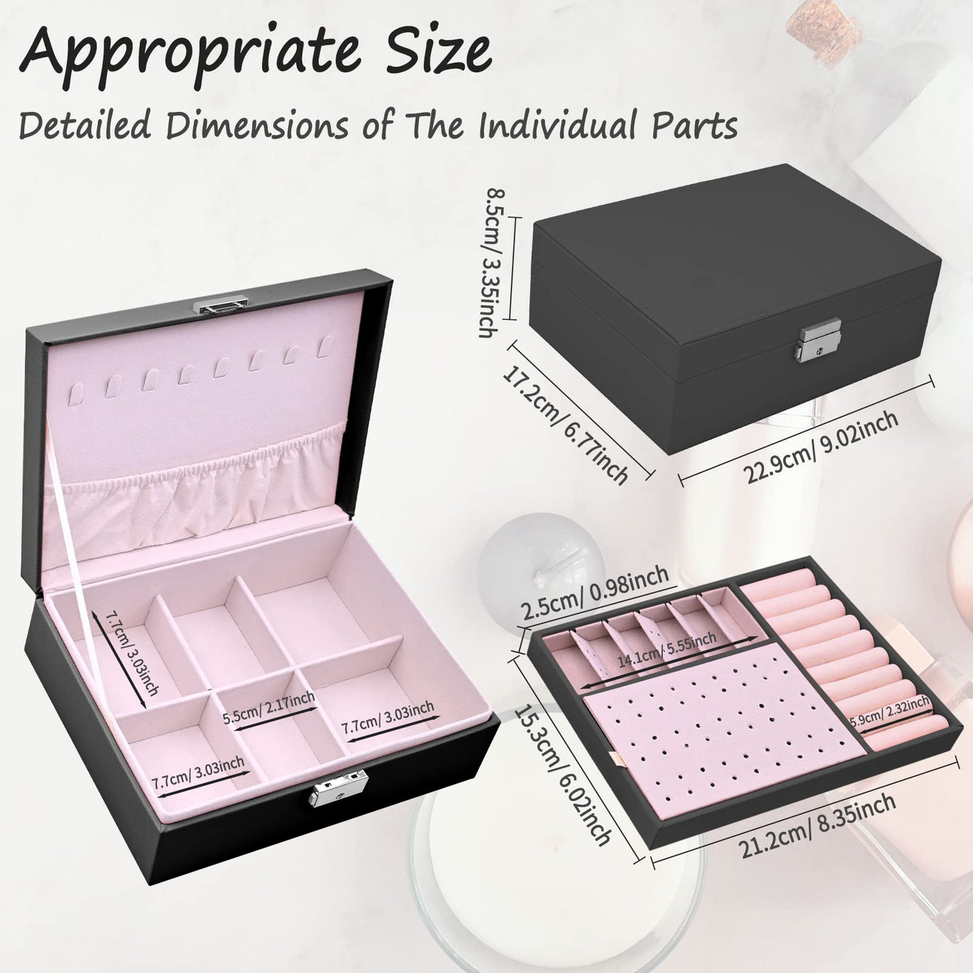 Jewelry box 2 layers pu-leather jewelry storage Portable lockable travel jewelry box