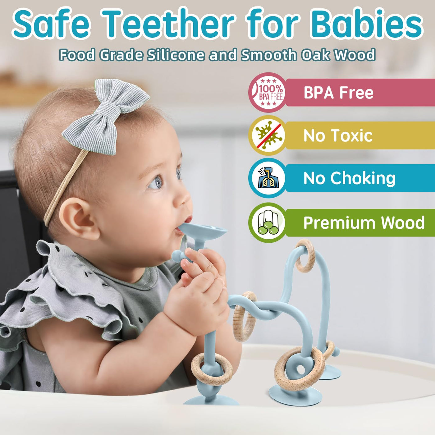 Beißring Babyspielzeug, Hochstuhl Silikon Beißspielzeug mit Saugnapf