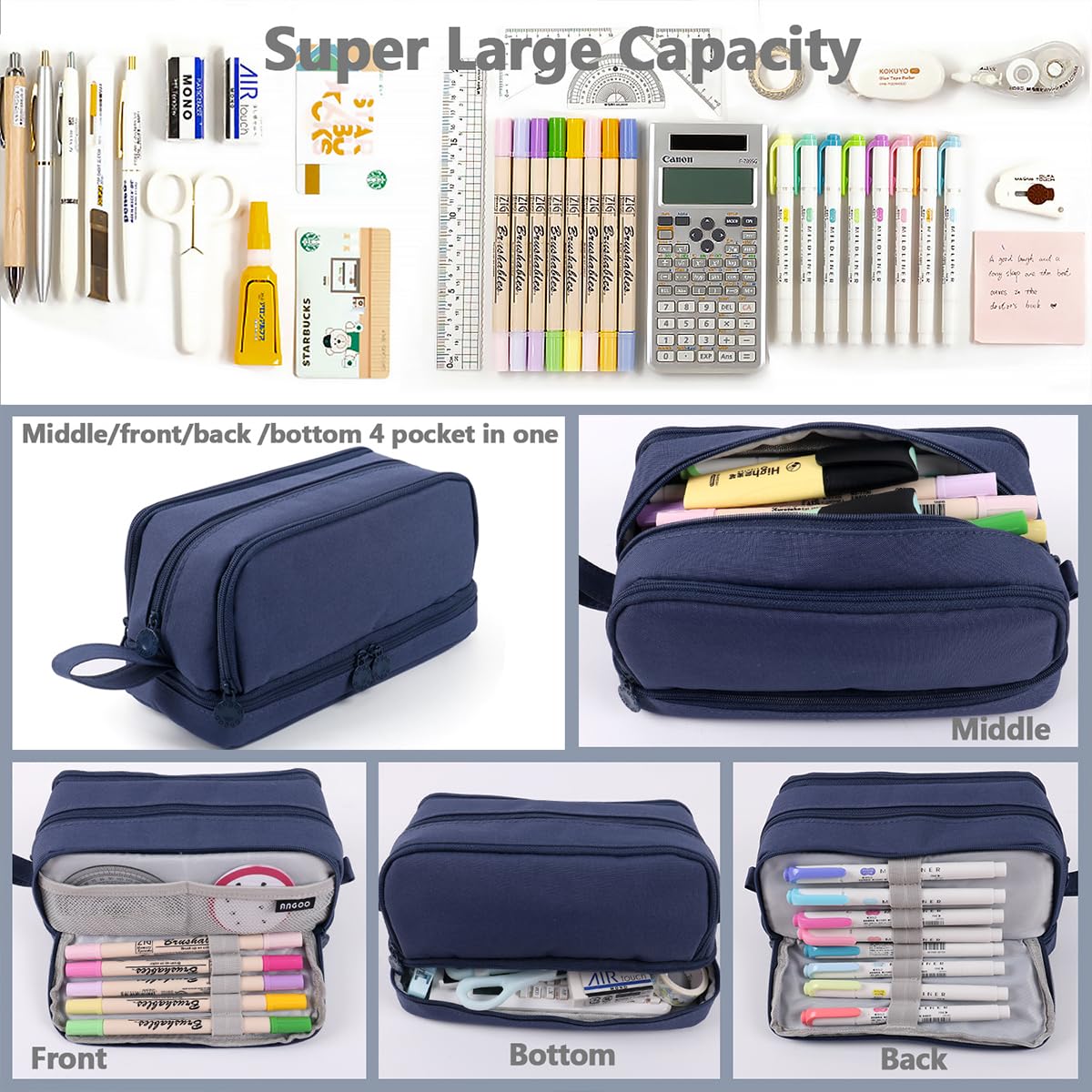 Pencil case with large capacity 3 compartment pencil case Portable pencil case school for student