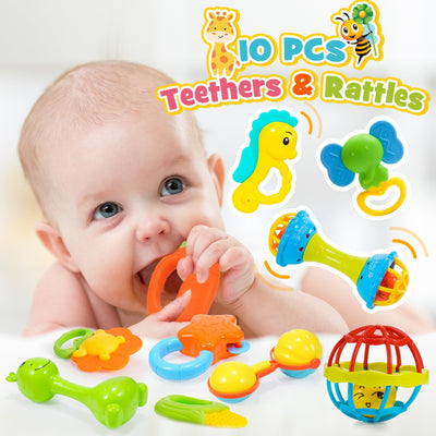 Jouets pour Bébés 14 Pièces Hochets Ensemble de Dentition Jouets pour Bébés