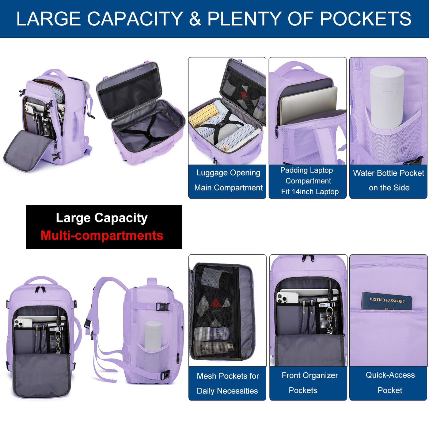 Hand luggage backpack with separate one-inch computer compartment