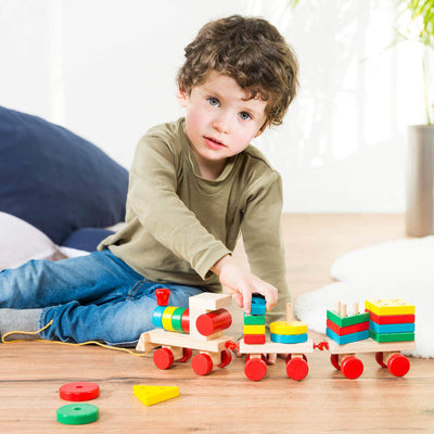 Wooden train toy train made of wood; wooden sorting cube