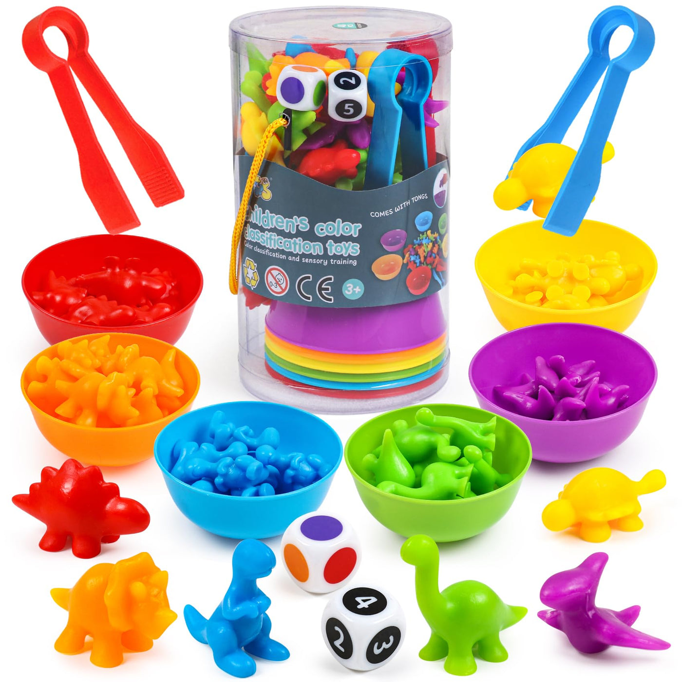 Ensemble de jouets de classification colorés avec gobelets de tri et pincettes assortis