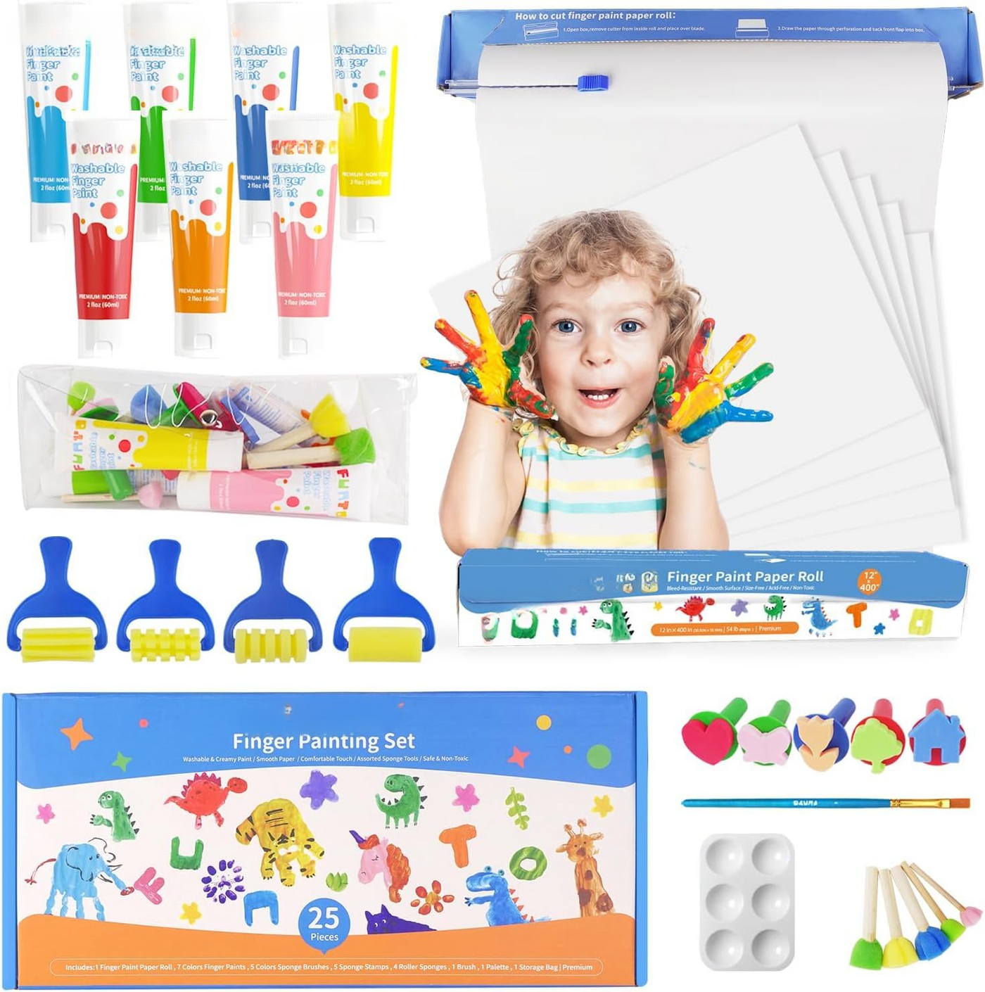 Set de peinture au doigt lavable, peinture au doigt non toxique pour les fournitures d'art pour enfants