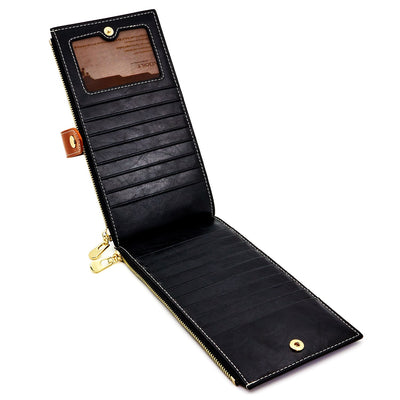 Portefeuille en cuir véritable Porte carte de crédit avec blocage RFID Portefeuille à fermeture éclair Téléphone portable