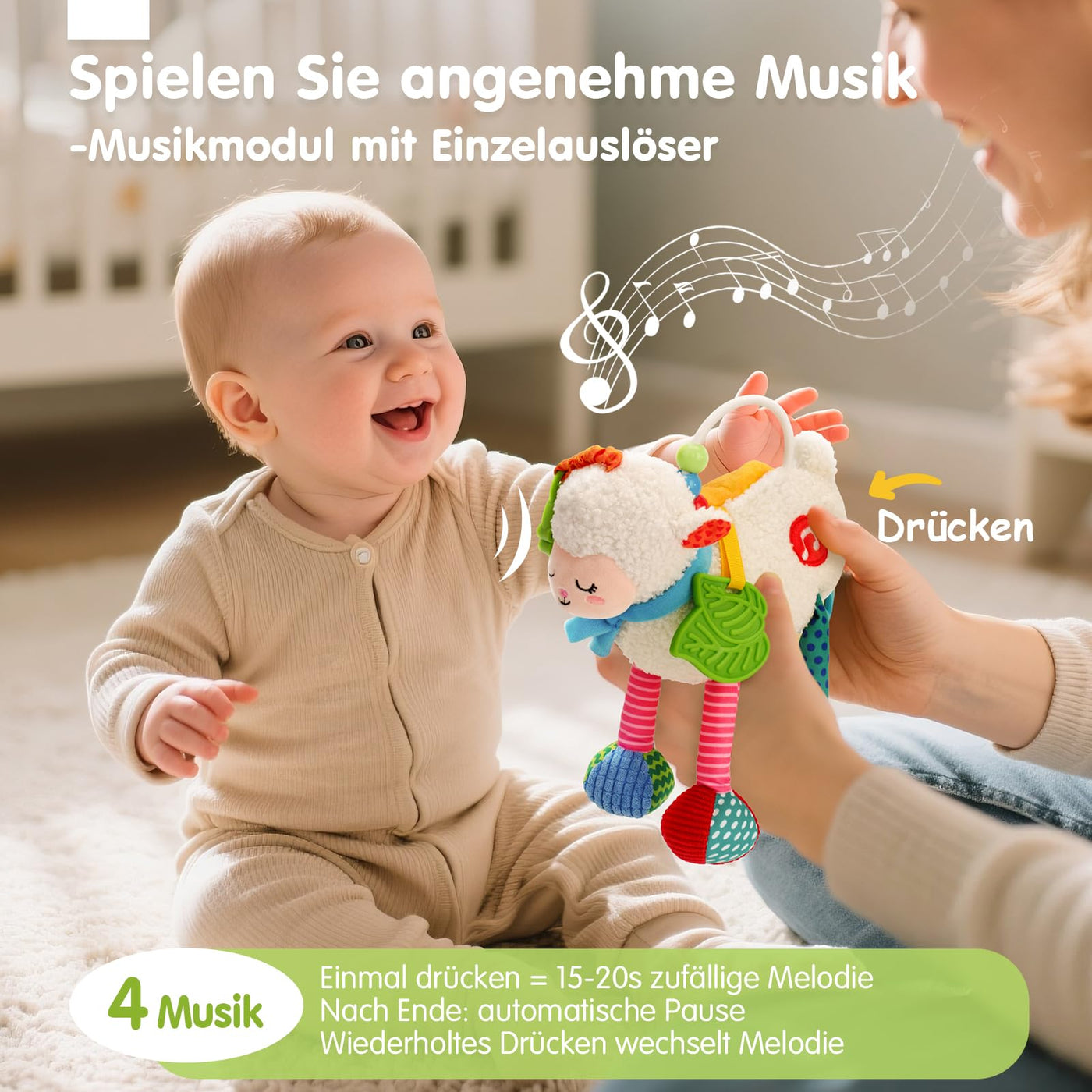 Jouet bébé peluche mouton, jouet de dentition sans BPA pour les jouets bébé