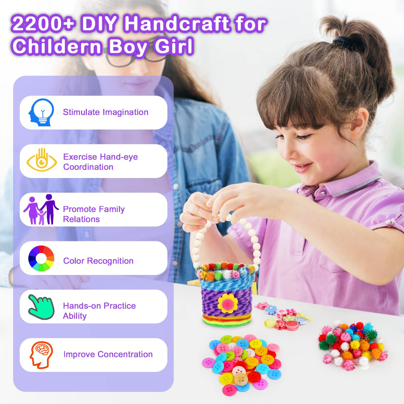 Craft sets for children's craft kit, 2200+ craft set for children, pipe cleaners, pompoms, fork, spoon, wiggly eyes