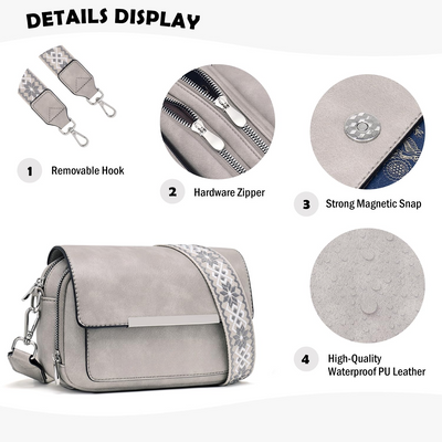 Handy Umhängetasche, Vegan Leder Crossbody Bag Umhängetasche mit verstellbarem abnehmbarem breitem Riemen