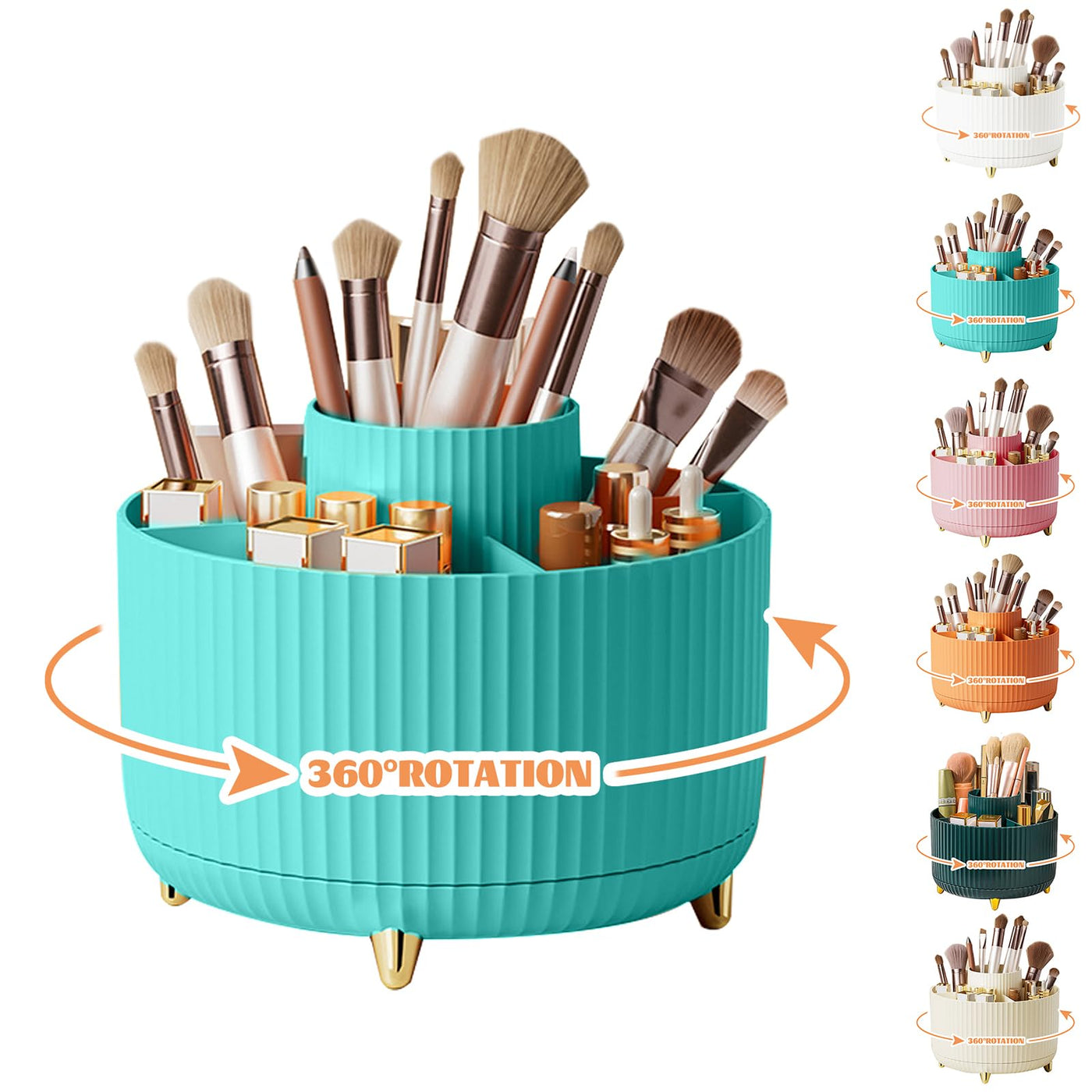 360° Make up Organizer, Brush Holder Cosmetic Storage with 5 compartments