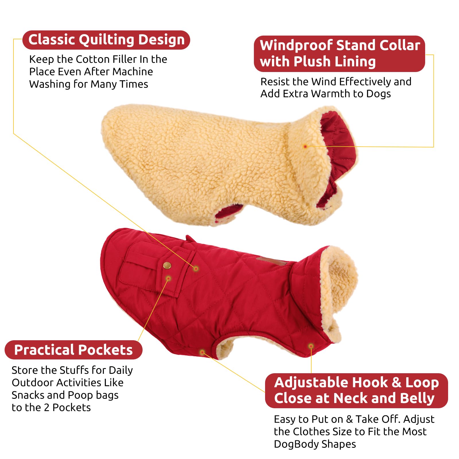 Wintermantel Hundemantel, Warme Winterjacken mit Fleece für Hunde