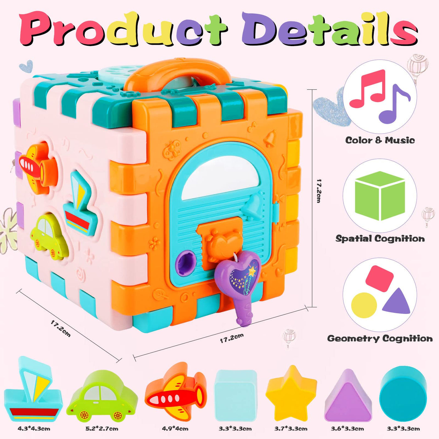 Motor skills cube, 6 in 1 activity cube toy, baby toy from 1 year, baby motor skills toy