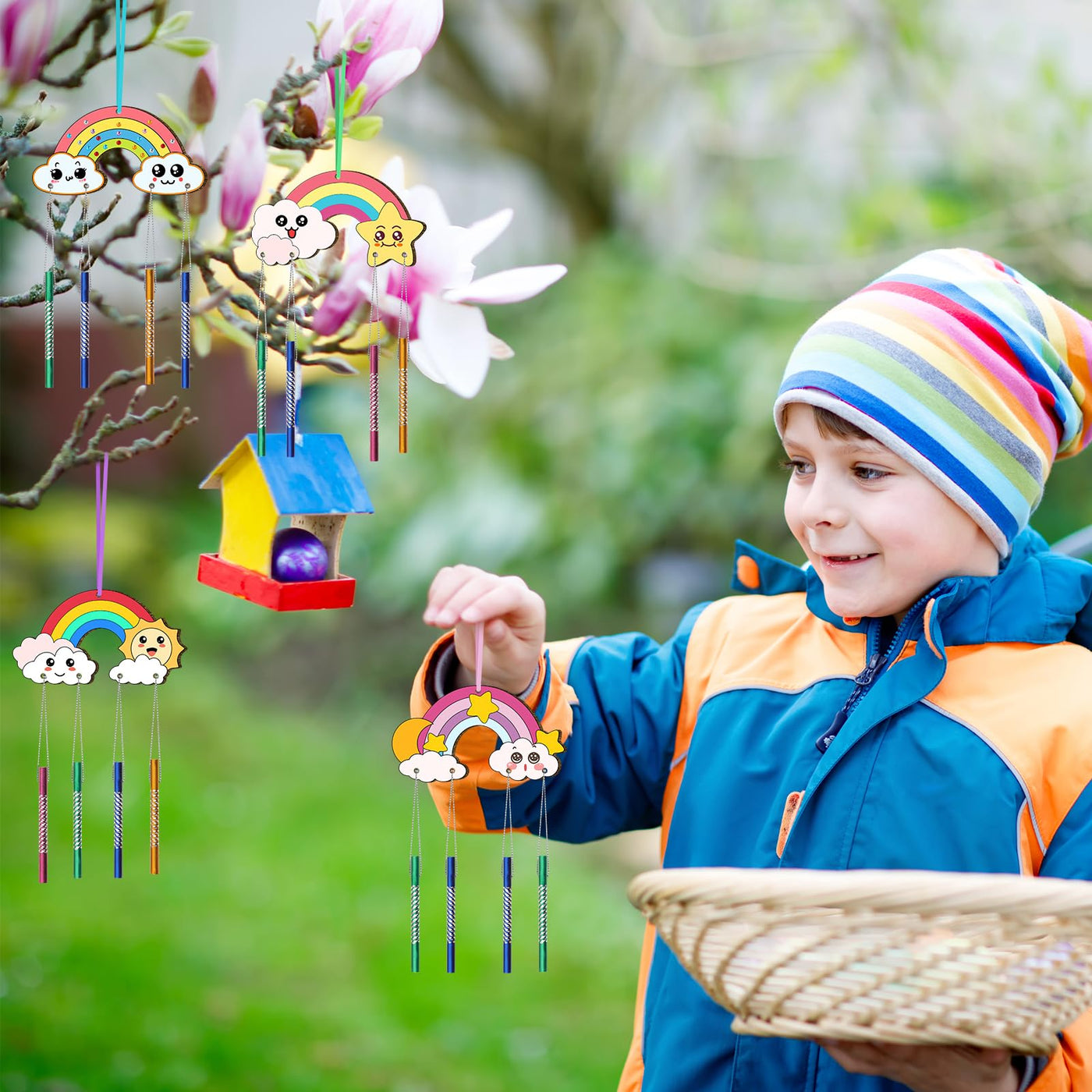 Wind chime craft set for children, rainbow wooden chime craft craft for painting