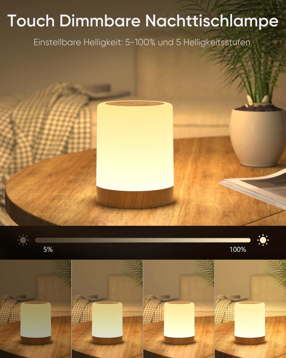 Lampe de Chevet LED Tactile Dimmable