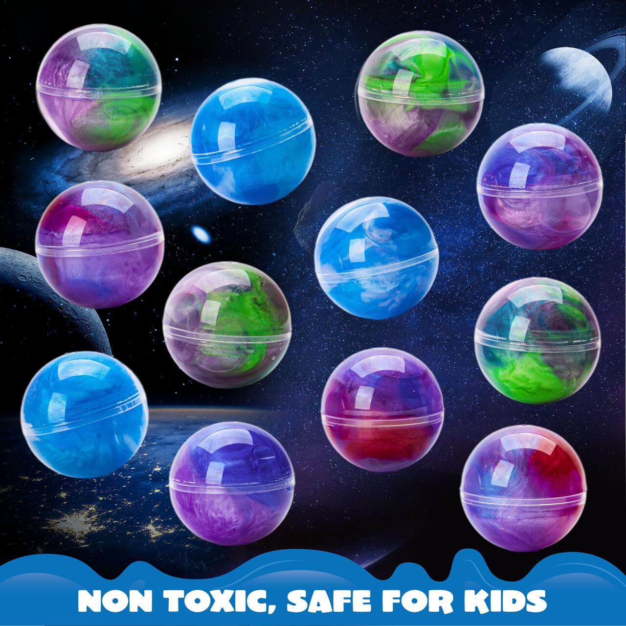 24 Pack Galaxy Slime Ball Party Favors -Fluffy, Non-Sticky, Stain-Free, Stress Relieving, Slime Kits