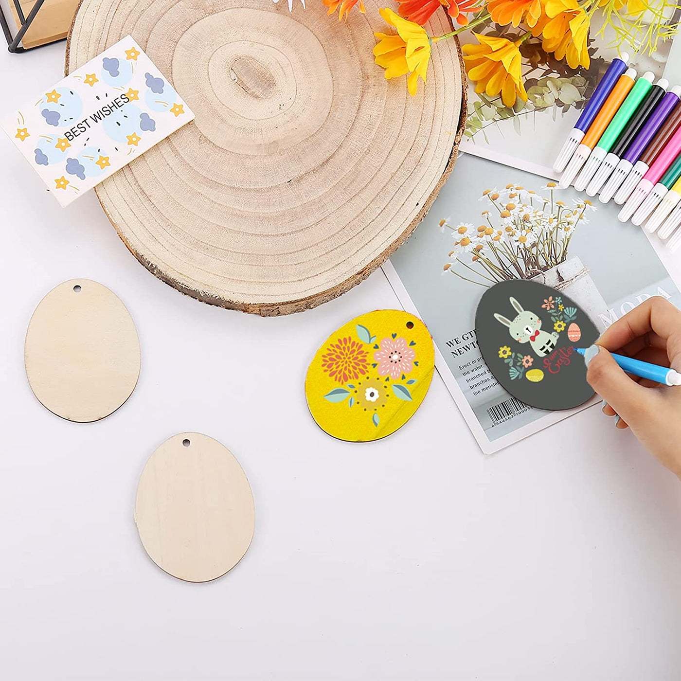 Ostern Holzanhänger 40pcs Ostereier Dekoration mit String DIY Handwerk