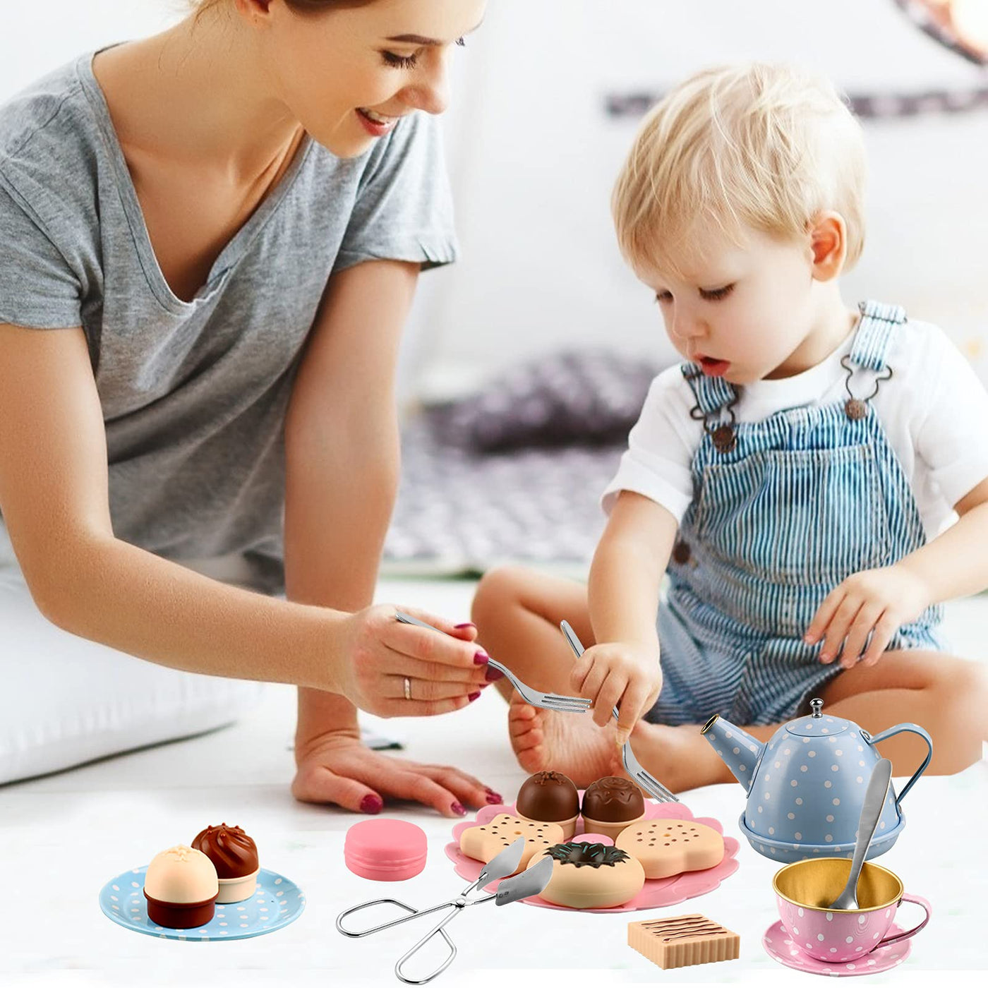 Metal tea set children's tea set with dessert toy tea party