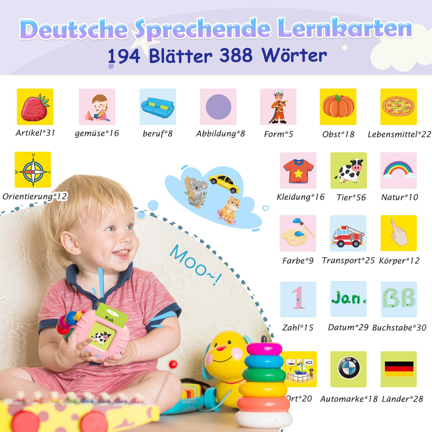 Speaking flashcards German,194 feuilles de flashcards 388 mots pour apprendre l'allemand