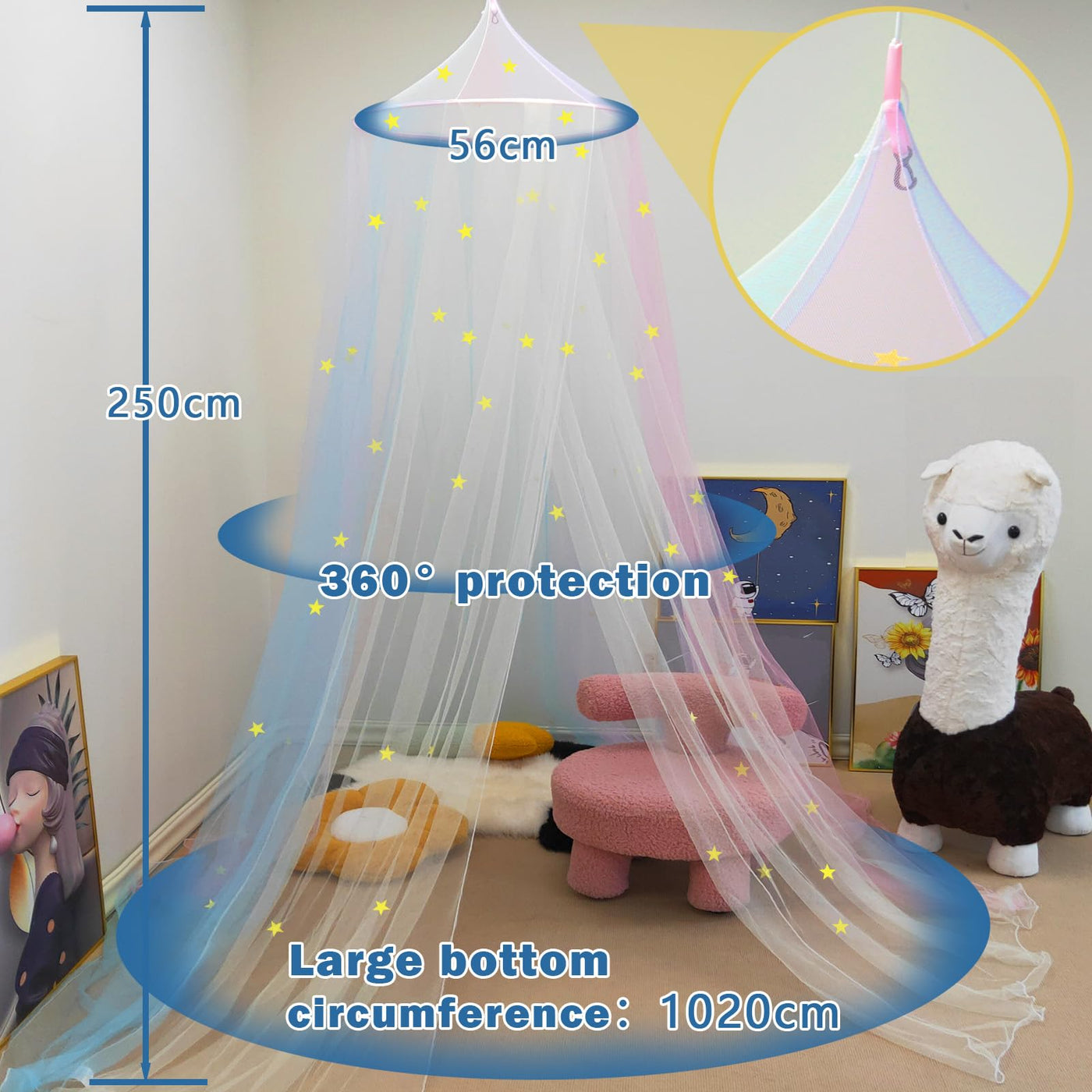 Children's room canopy for girls - cat pattern crib canopy for house bed and single bed