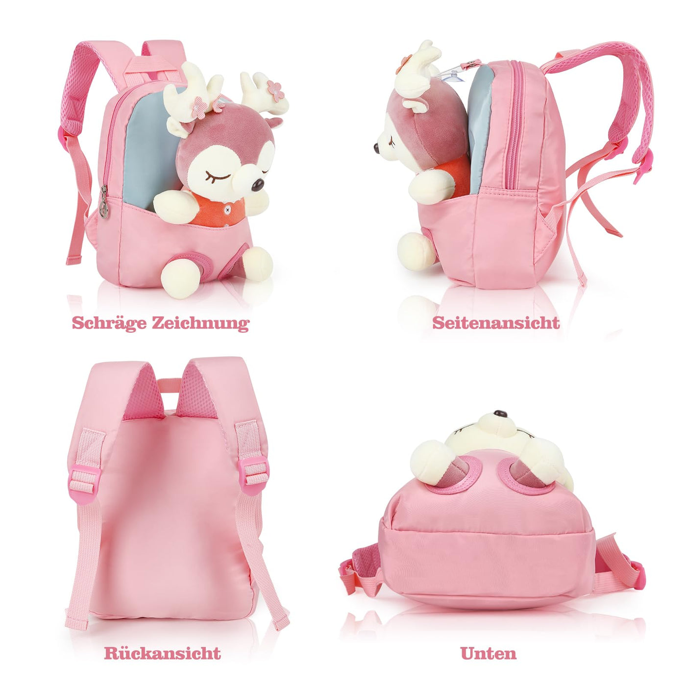 Kleiner Kinderrucksack,Abnehmbarer Plüschpuppen-Kindergartenrucksack