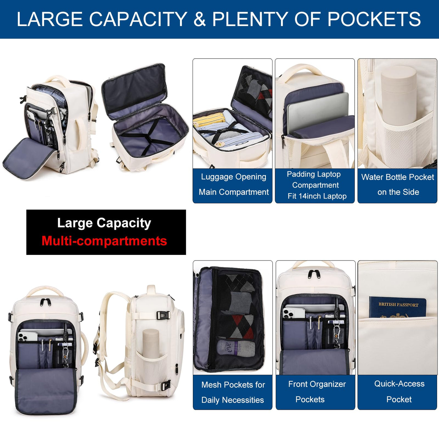 Hand luggage backpack with separate one-inch computer compartment