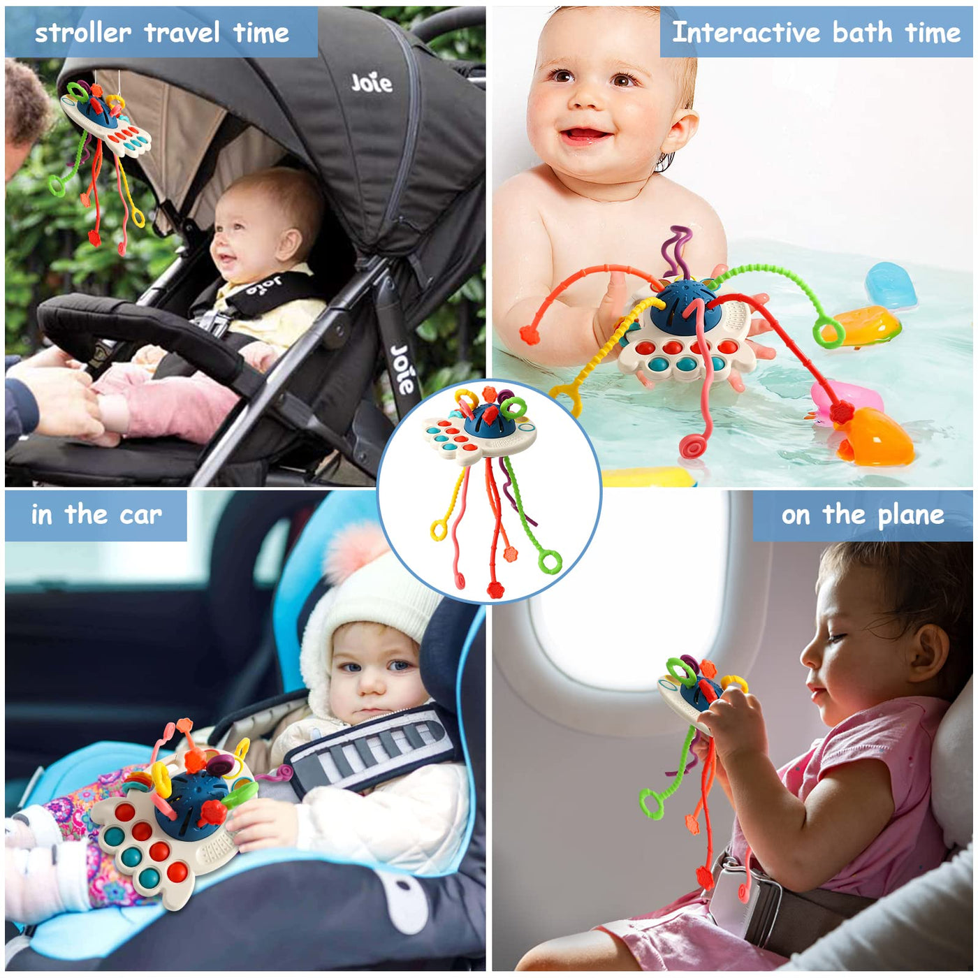 Jouet d'activité à tirer en silicone, jouet sensoriel pour les tout-petits, jouet de voyage pour les bébés