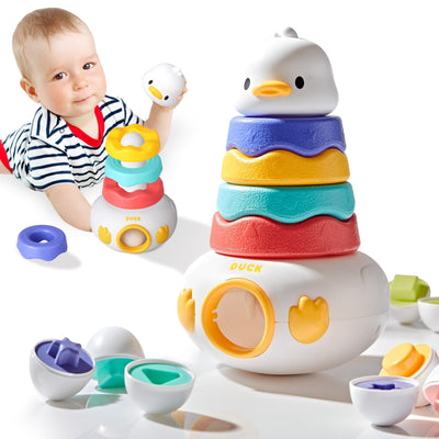 Baby stacking toy with rings, 3in1 matching Easter eggs, stacking tower for stacking play