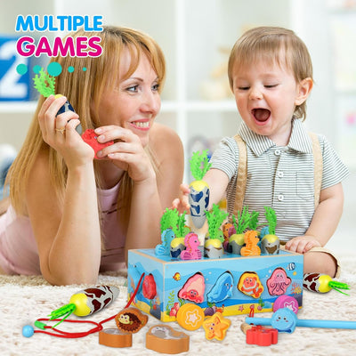 Children's pegging game Wooden toy Educational toy Motor skills toy Magnetic fishing game