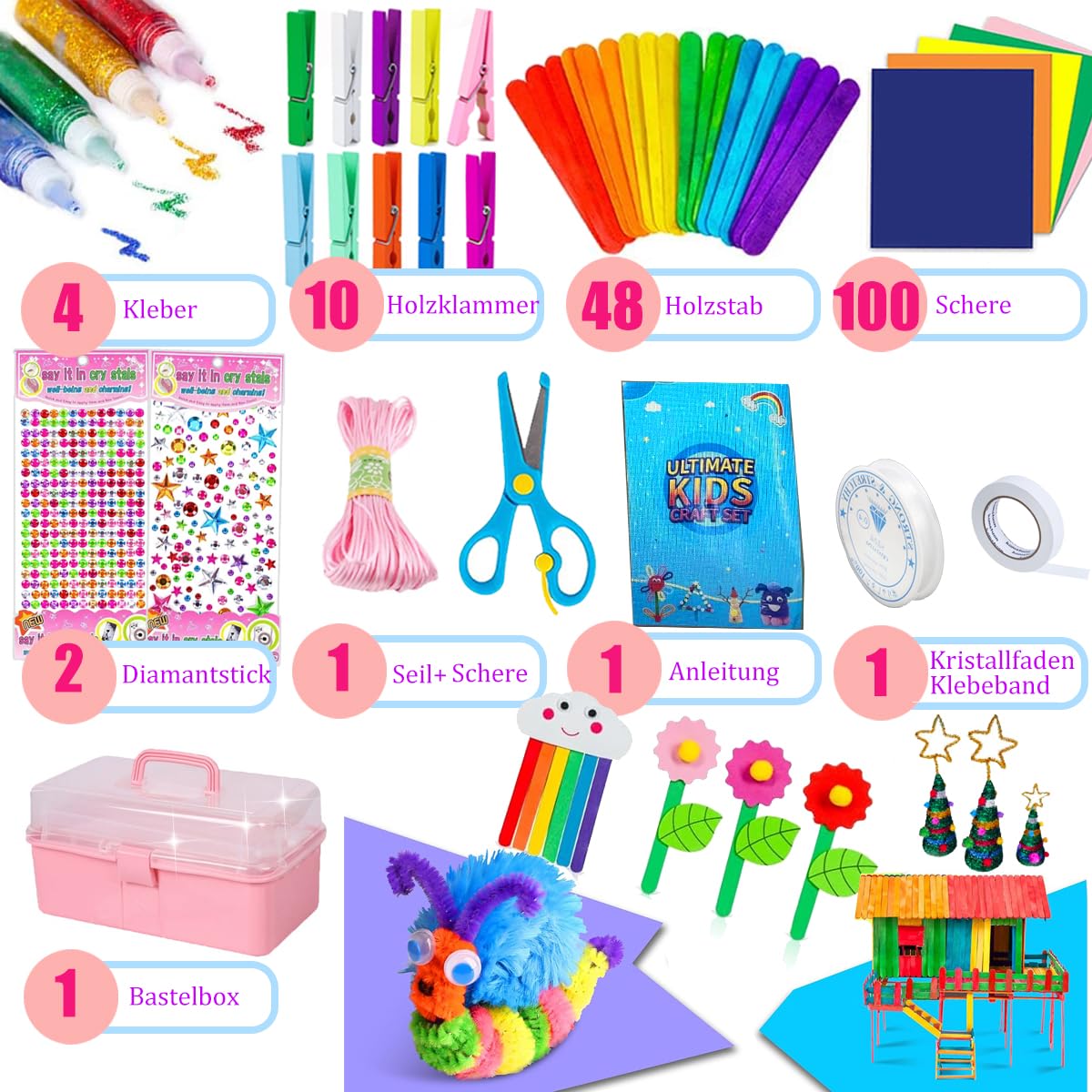 Bastelset für Kinder, 3000+Pcs Bastelset Bastelmaterial Set, große Bastelkiste