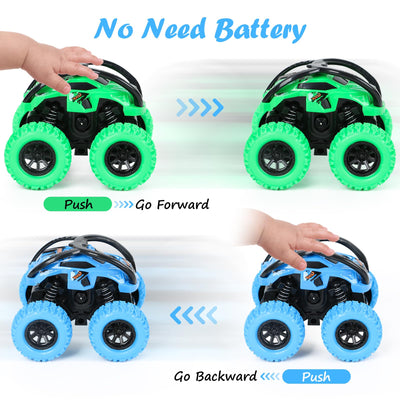 Pack de 2 Monster Truck Voiture à Remonter Jouet pour Enfants, Rétraction par Friction, Véhicule à Inertie à Rotation à 360°, Jouet de Voiture pour Bébé Enfants à partir de 3 Ans