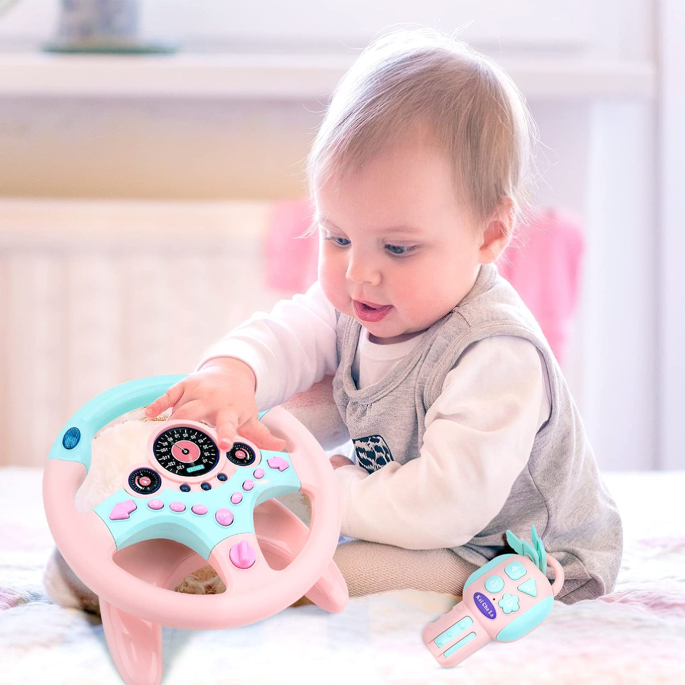 Steering wheel toy Copilot for children Rotation simulation for playing in the car with sound and music Toy for driving a car