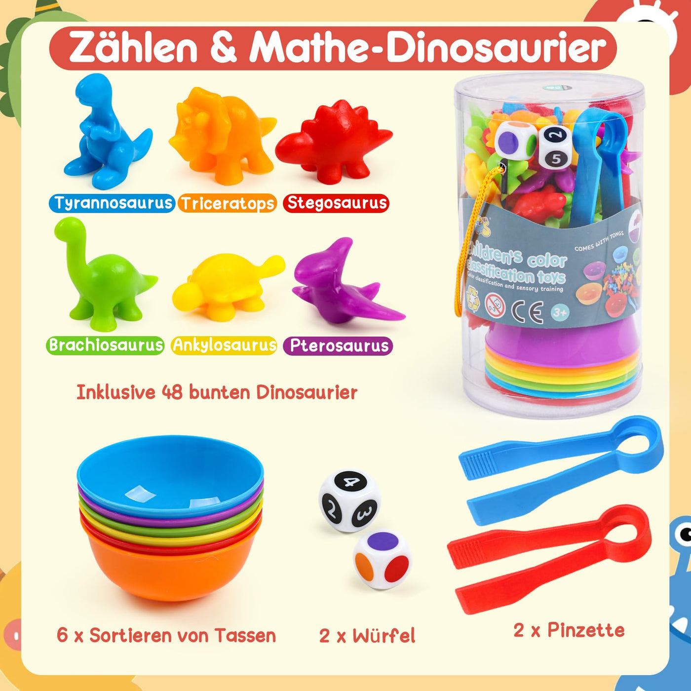 Ensemble de jouets de classification colorés avec gobelets de tri et pincettes assortis