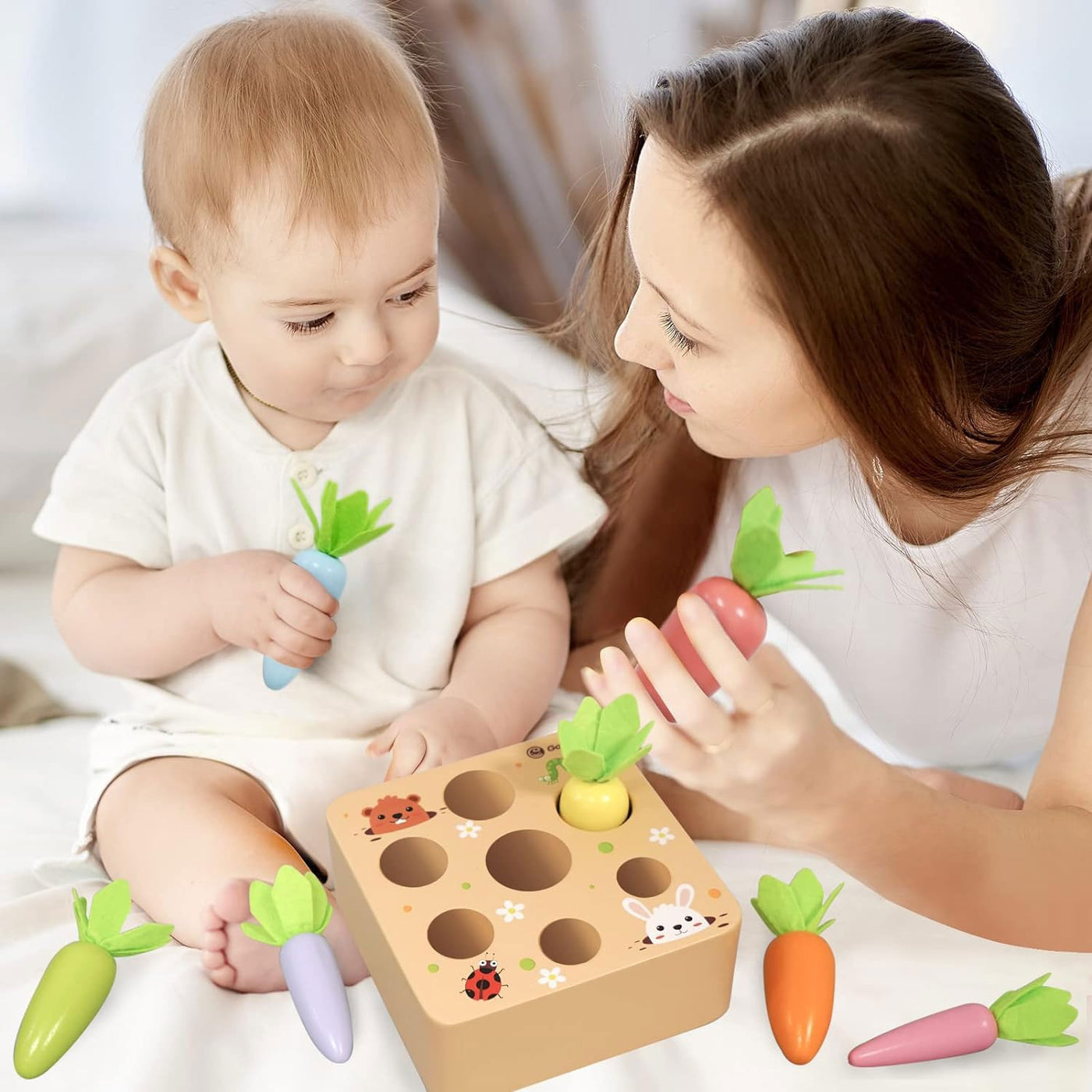 Wooden toys ,Baby motor activity toys,Sorting game wooden puzzle carrot harvesting, sorting game wooden puzzle