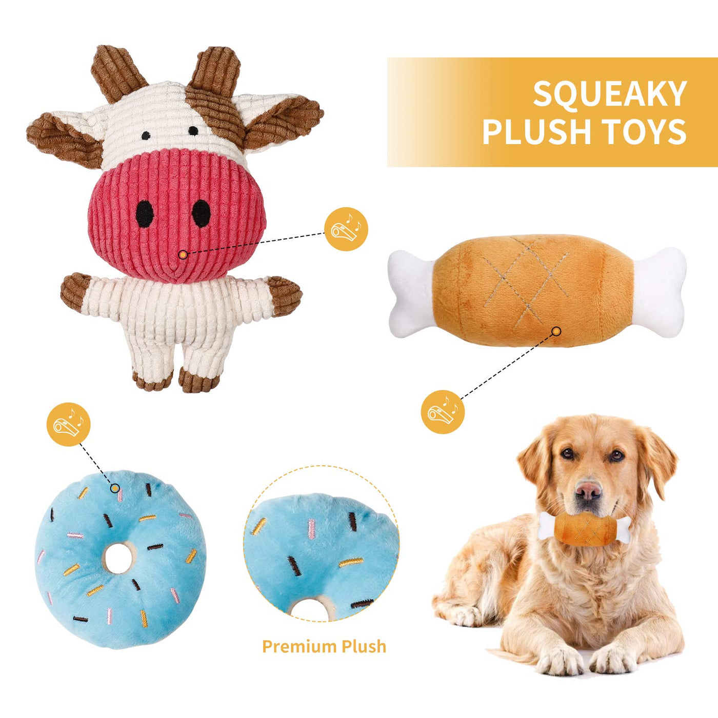 Jouets pour chiots - 7 pièces Jouets durables pour chiots / petits chiens - Jouets à mâcher et jouets à faire grincer - Coton naturel et non toxique