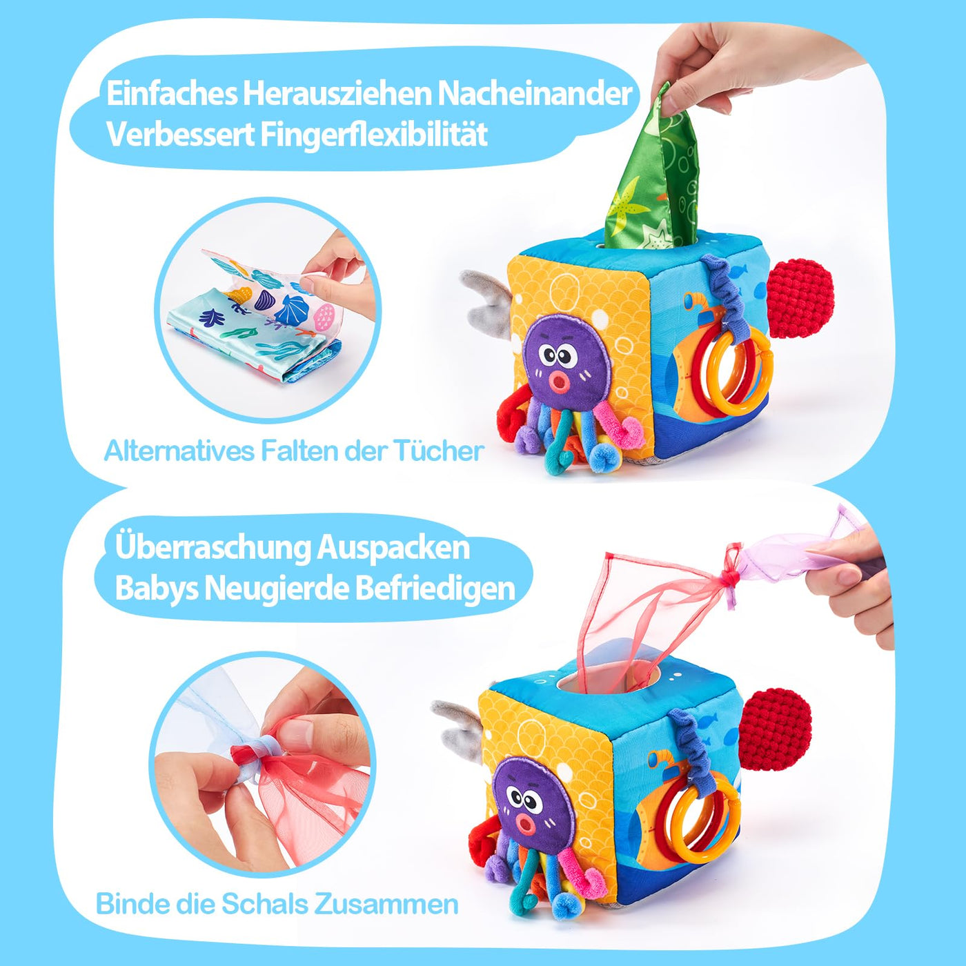 Tissue Box Toy Sensory, Tissue Cloths Contrasting Colors Learning Sensory