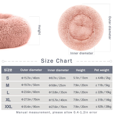 Lit pour chien et chat Peluche ronde et duveteuse - Donut Coussin câlin pour chien Panier pour chien lavable Chiens, chats et autres animaux de compagnie de taille moyenne et grande