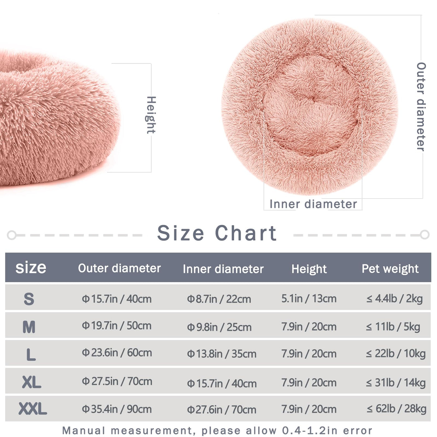 Lit pour chien Lit pour chat Rond en peluche - Donut Coussin câlin pour chien Panier pour chien