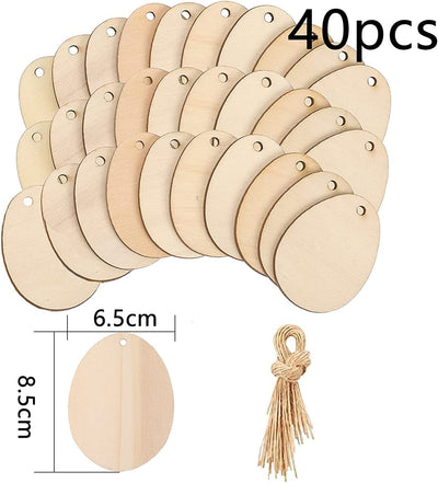 Ostern Holzanhänger 40pcs Ostereier Dekoration mit String DIY Handwerk