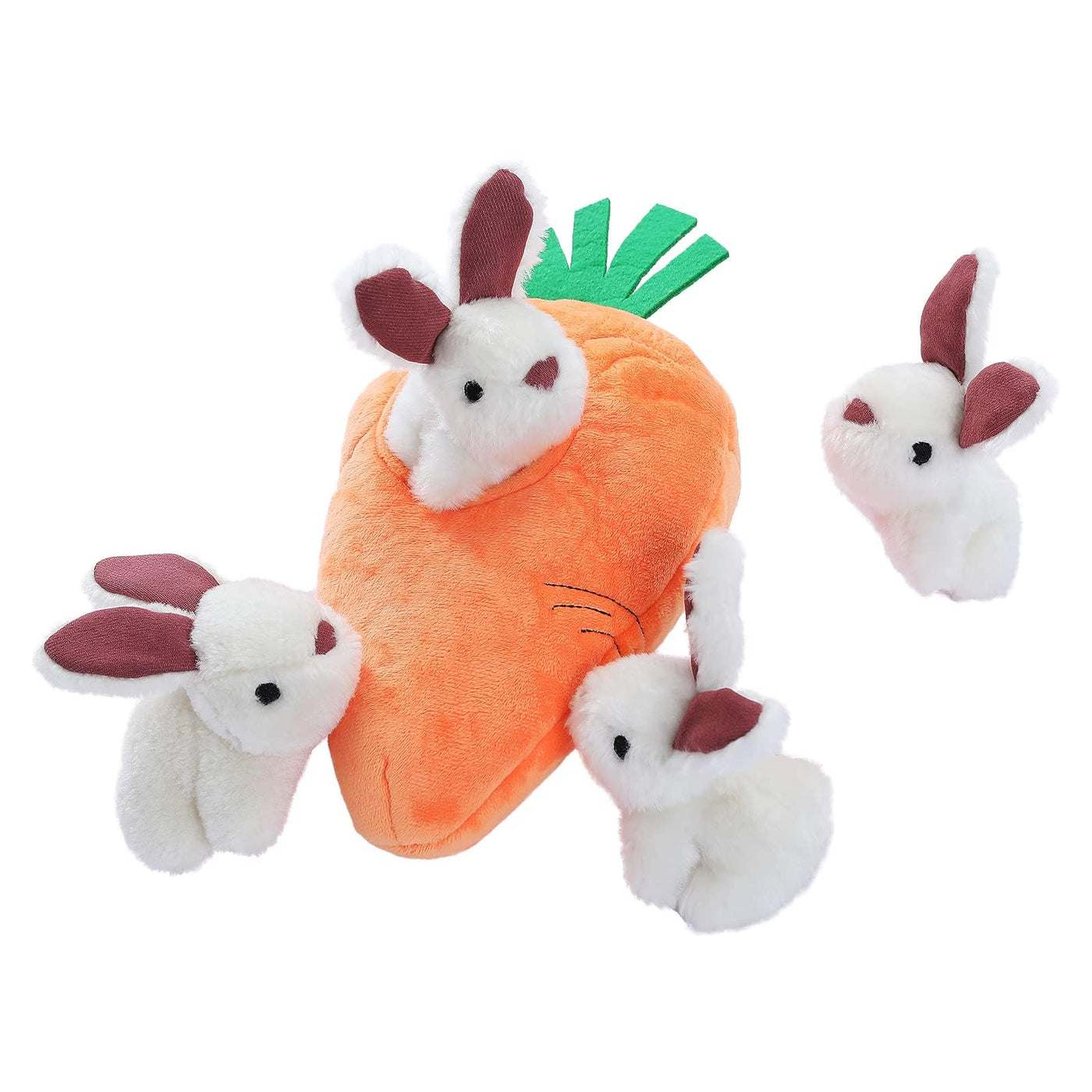 Jouets pour Chiens Peluche Cacher et Cacher Jouet de Jeu Lapin et Carotte Paquet de 5 Orange et Blanc